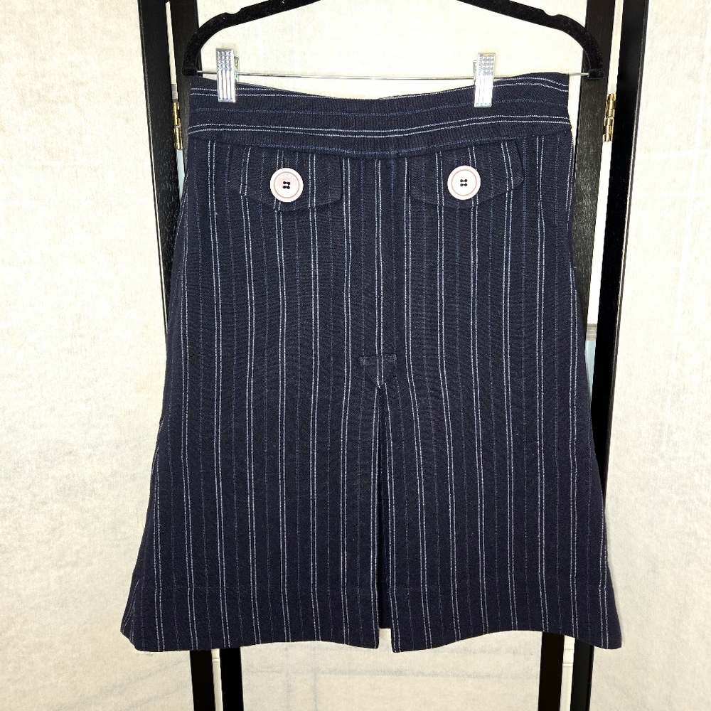 Marc Jacobs Navy White Striped Pleated 100% Wool Skirt Size 4 Designer Office